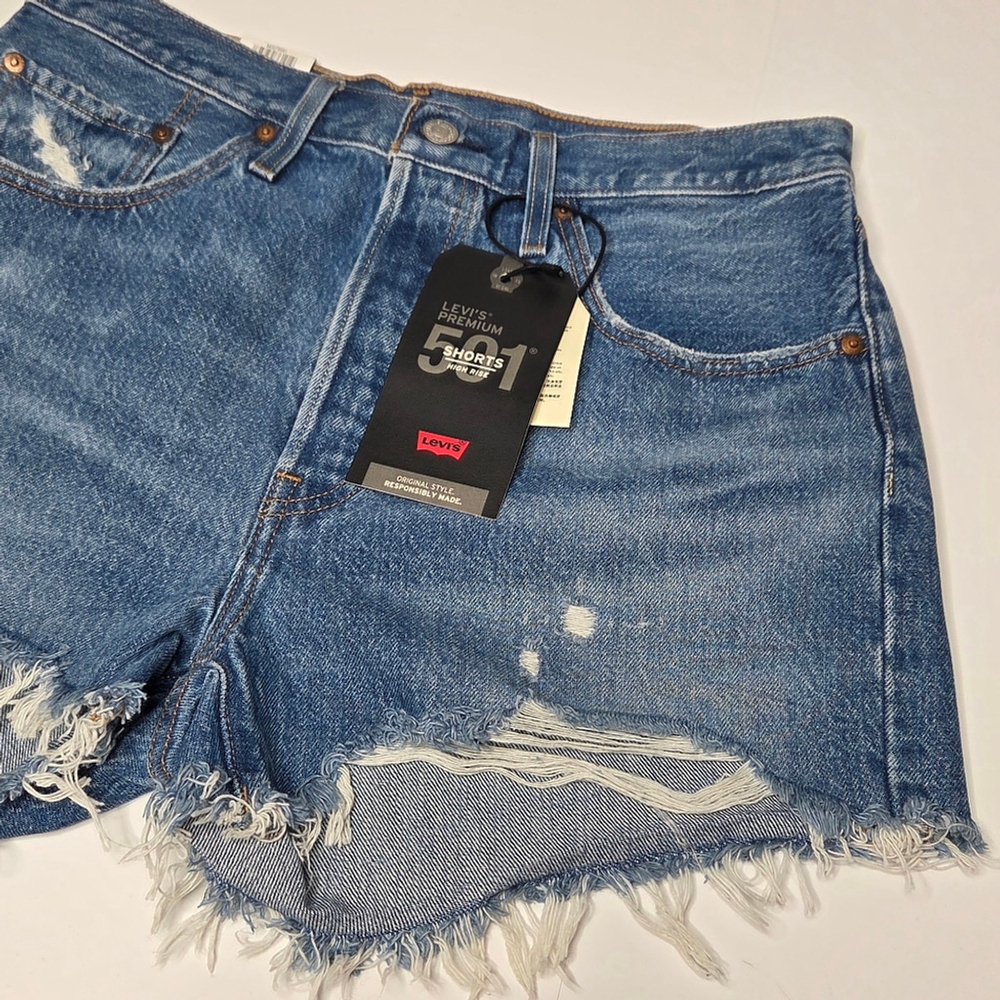 Levi's 501 Original Style Premium Denim High Rise Shorts Cut Off Women's Size 31 - Picture 5 of 16